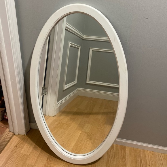 Vintage Oak wood painted Frame Oval Wall Beveled Mirror